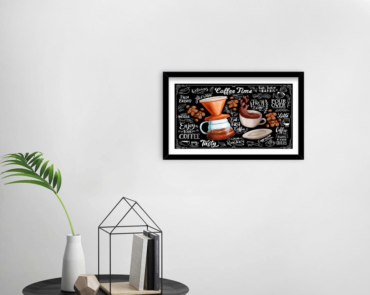 BK Home Coffee Tasarımlı Dekoratif Ahşap Siyah Çerçeveli Tablo-39