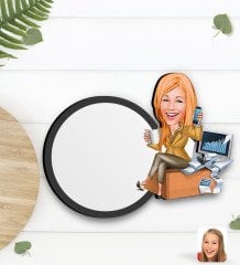 Kişiye Özel Kadın Muhasebeci Karikatürlü Ahşap Bardak Altlığı-1