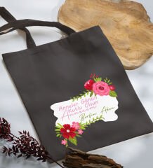 BK Gift Kişiye Özel İsimli Anneler Günü Tasarımlı Antrasit Kumaş Bez Çanta, Baskılı Omuz Çantası, Alışveriş Çantası, Anneler Günü Hediyesi, Anneye Hediye-6
