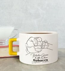 BK Gift Kişiye Özel Babalar Günü Tasarımlı Sarı Kulplu Çay & Kahve Fincanı-8, Babaya Hediye, Babalar Günü Hediyesi