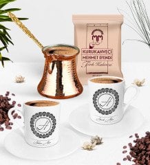 Kişiye Özel İkili İsimli Türk Kahvesi Fincanı Bakır Cezve ve Türk Kahvesi Seti-2