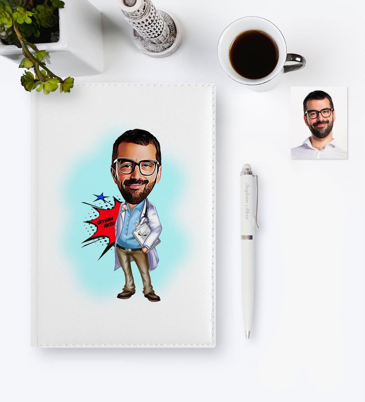 Kişiye Özel Bay Başhekim Karikatür 2023 Deri Ajanda & Kalem Hediye Seti - 1