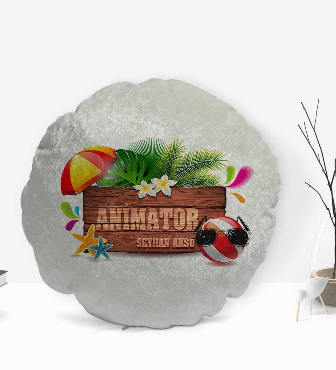 Kişiye Özel İsimli Animatör Tasarımlı Dekoratif Kırlent Yastık-1