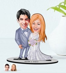 Kişiye Özel İsimli Sevgililer Karikatürlü Ahşap Biblo Model-104