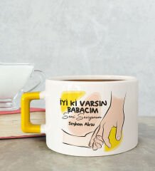 BK Gift Kişiye Özel Babalar Günü Tasarımlı Sarı Kulplu Çay & Kahve Fincanı-9, Babaya Hediye, Babalar Günü Hediyesi