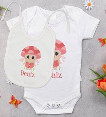 BK Kids Kişiye Özel İsimli Bebek Body Zıbın ve Mama Önlüğü Hediye Seti - Model 10