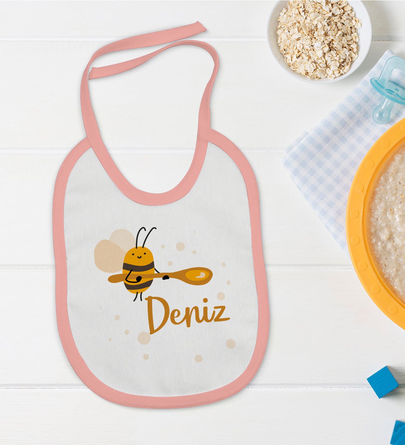BK Kids Kişiye Özel Pembe Bebek Mama Önlüğü - Model 171