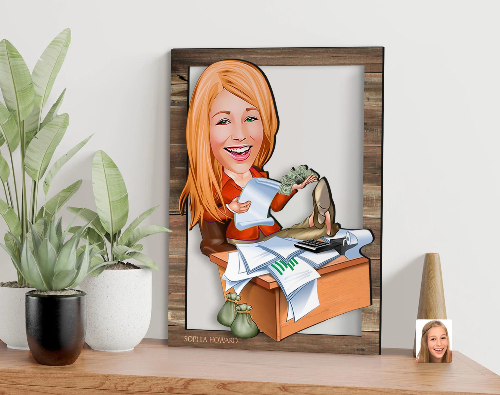 BK Gift Kişiye Özel Kadın Patron Karikatürlü 3D Ahşap Tablo, Sevgiliye Hediye, Arkadaşa Hediye, Yıl Dönümü Hediyesi, Doğum Günü Hediyesi-6