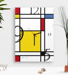 Kişiye Özel Mondrian Ahşap Tablo Duvar Saati-6