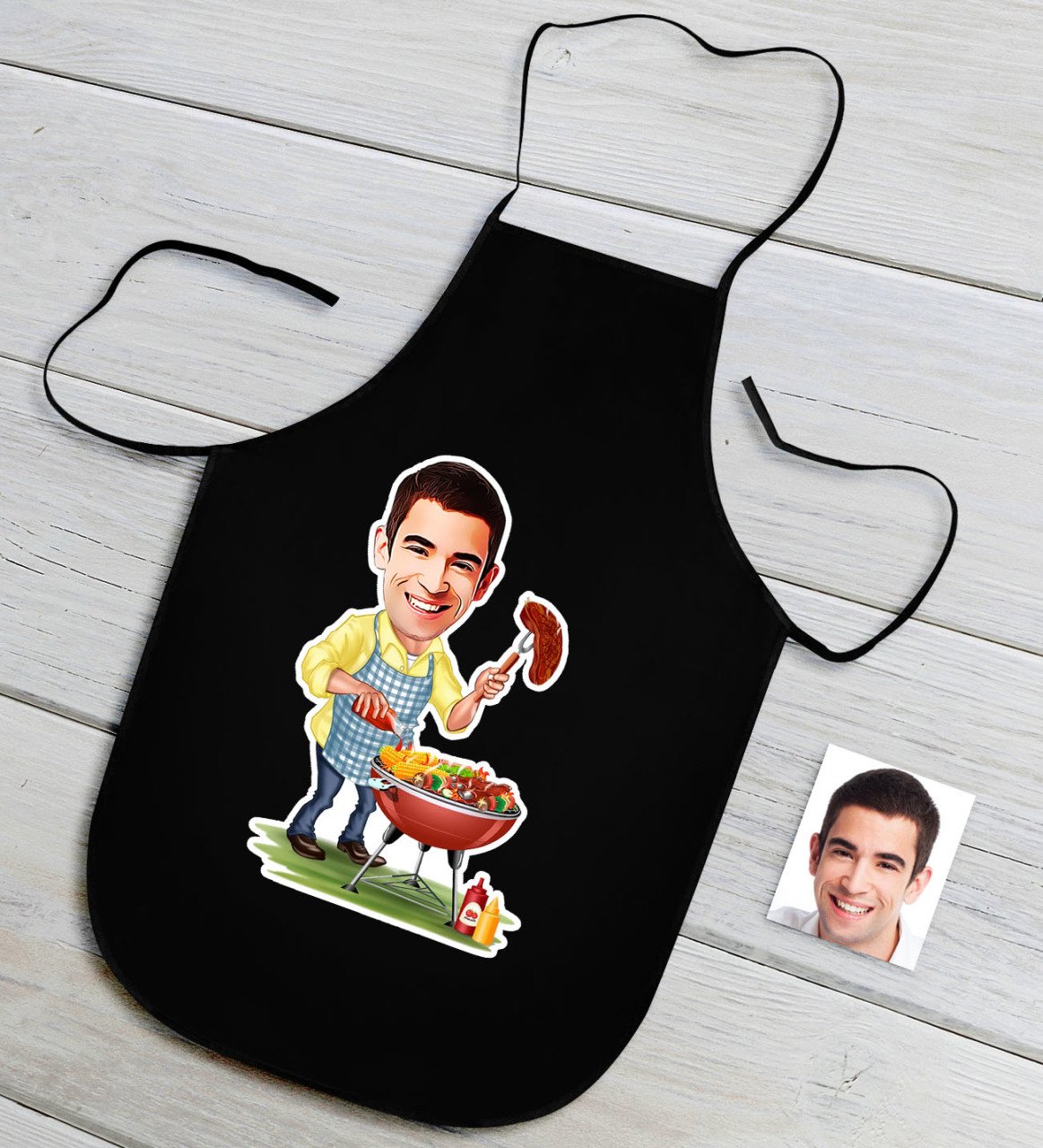 Kişiye Özel Bay Chef Karikatürlü Siyah Mutfak Önlüğü-1