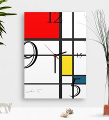 Kişiye Özel Mondrian Ahşap Tablo Duvar Saati-7