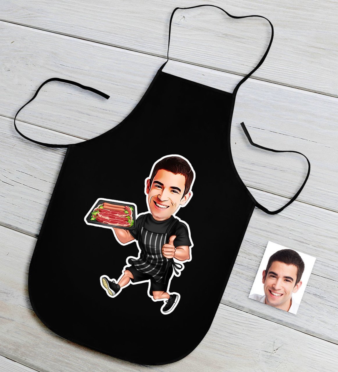 Kişiye Özel Bay Chef Karikatürlü Siyah Mutfak Önlüğü-2