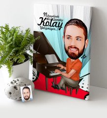 Kişiye Özel Bay Piyanist Karikatür Kanvas Tablo (30 x 50 cm.) 1