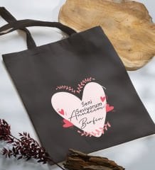 BK Gift Kişiye Özel İsimli Anneler Günü Tasarımlı Antrasit Kumaş Bez Çanta, Baskılı Omuz Çantası, Alışveriş Çantası, Anneler Günü Hediyesi, Anneye Hediye-10