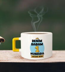 BK Gift Kişiye Özel Babalar Günü Tasarımlı Sarı Kulplu Çay & Kahve Fincanı-12, Babaya Hediye, Babalar Günü Hediyesi
