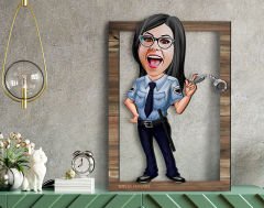 BK Gift Kişiye Özel Kadın Polis Karikatürlü 3D Ahşap Tablo, Sevgiliye Hediye, Arkadaşa Hediye, Yıl Dönümü Hediyesi, Doğum Günü Hediyesi-1