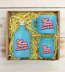 BK Gift Kişiye Özel İsimli DTF Best Friend Temalı Turkuaz Kahve Fincanı & Kolonya & Mum Hediye Seti-3, Arkadaşa Hediye, Doğum Günü Hediyesi