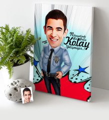 Kişiye Özel Bay Polis Karikatür Kanvas Tablo (30 x 50 cm.) 1