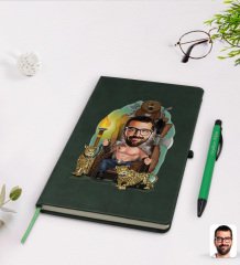 Kişiye Özel Viking Karikatürlü Yeşil Termo Deri Defter Kalem Seti Model 1