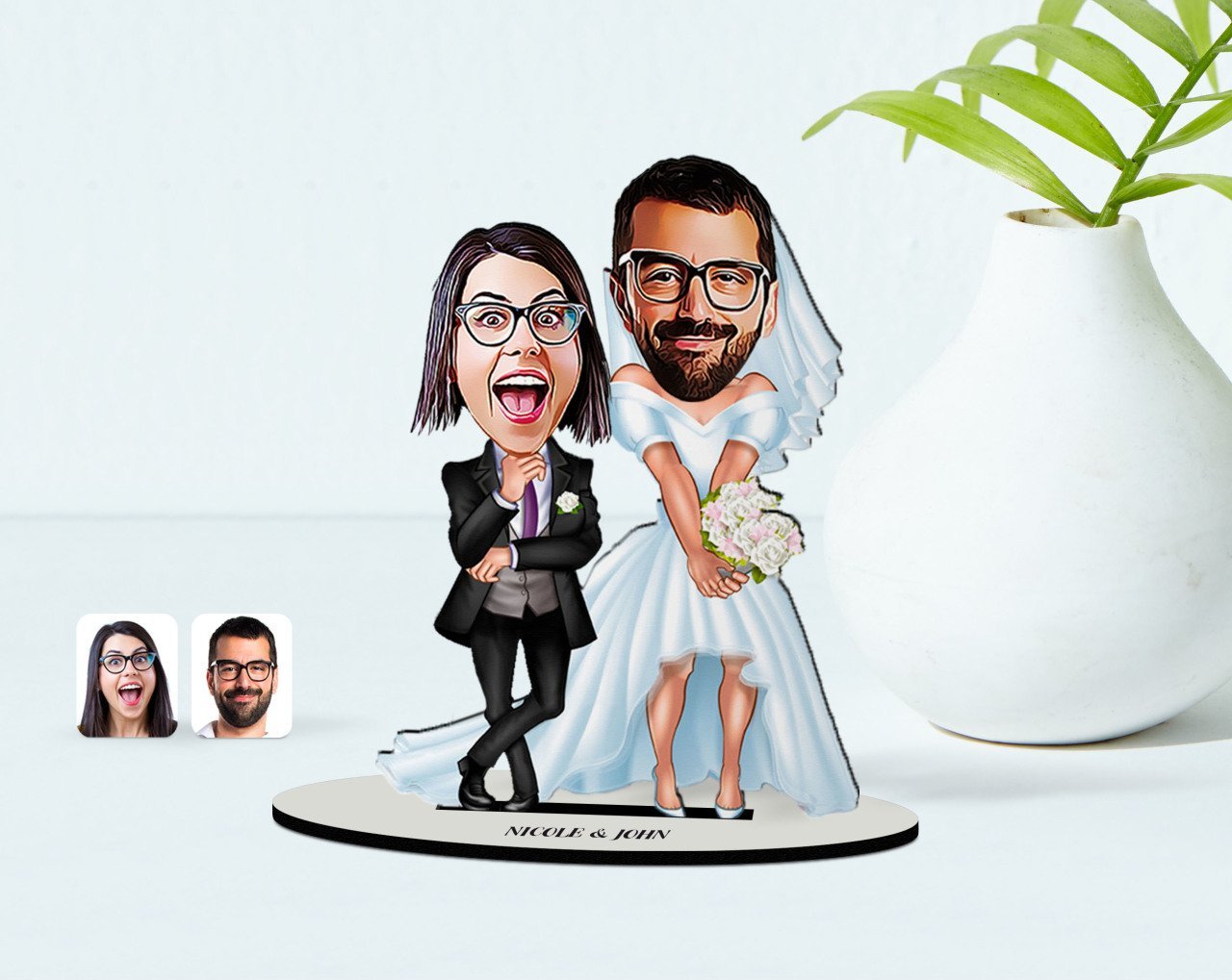 Kişiye Özel Sevgililer Karikatürlü Ahşap Biblo Model-16