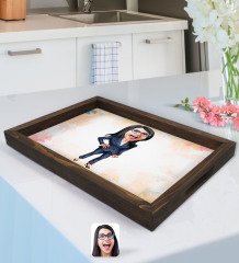 Kişiye Özel Kadın Öğretmen Karikatürlü Doğal Ahşap Tepsi-4