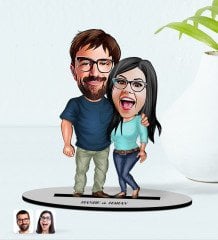 Kişiye Özel İsimli Sevgililer Karikatürlü Ahşap Biblo Model-109