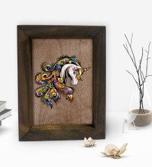 BK Gift Unicorn Tasarımlı Dekoratif Doğal Masif Ahşap Çerçeve 15x20cm-1
