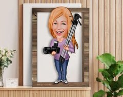 BK Gift Kişiye Özel Kadın Fotoğrafçı Karikatürlü 3D Ahşap Tablo, Sevgiliye Hediye, Arkadaşa Hediye, Yıl Dönümü Hediyesi, Doğum Günü Hediyesi-1