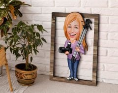 BK Gift Kişiye Özel Kadın Fotoğrafçı Karikatürlü 3D Ahşap Tablo, Sevgiliye Hediye, Arkadaşa Hediye, Yıl Dönümü Hediyesi, Doğum Günü Hediyesi-1