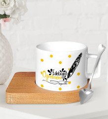 Kişiye Özel Edebiyat Öğretmeni Ahşap Altlıklı Seramik Fincan-2
