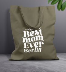 BK Gift Kişiye Özel İsimli Anneler Günü Tasarımlı Haki Kumaş Bez Çanta, Baskılı Omuz Çantası, Alışveriş Çantası, Anneler Günü Hediyesi, Anneye Hediye-1