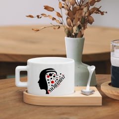 BK Gift Kişiye Özel İsimli Psikiyatrist Tasarımlı-3, Ahşap Altlıklı Seramik Fincan, Meslek Hediyesi, Yeni İş Hediyesi