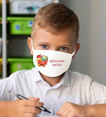 Çocuklara Özel İsimli Sınıflı Yıkanabilir Beyaz Okul Maskesi-1