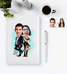 Kişiye Özel Mr. & Mrs. Smith Karikatür 2023 Deri Ajanda & Kalem Hediye Seti