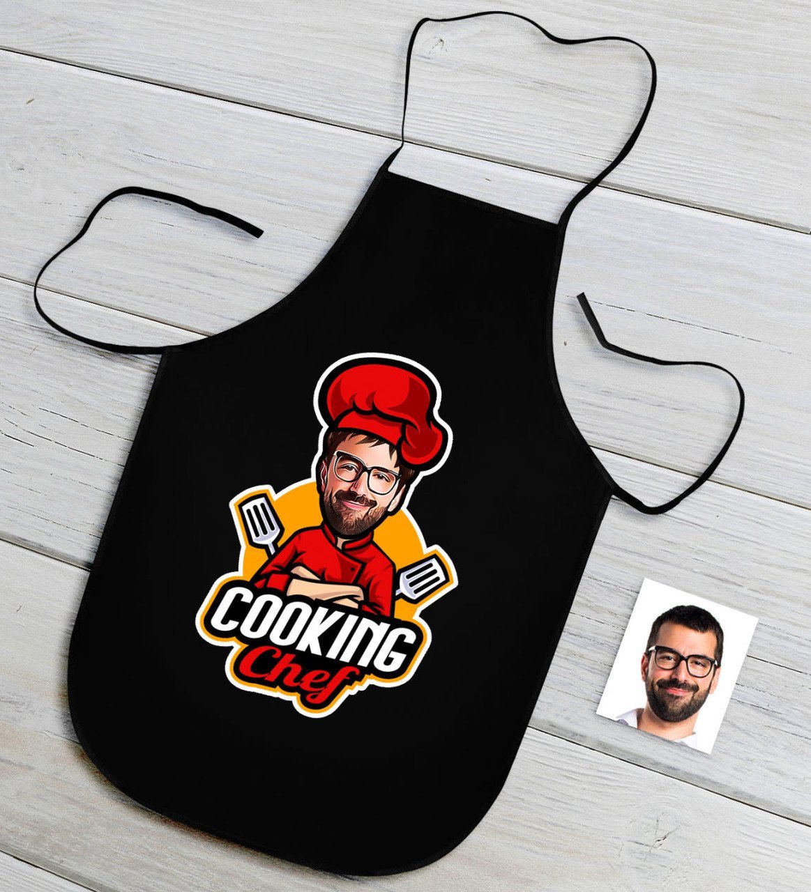 Kişiye Özel Bay Chef Karikatürlü Siyah Mutfak Önlüğü-11