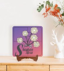 Kişiye Özel İsimli Kadınlar Günü Tasarımlı Ahşap Standlı Puzzle Çerçeve-15