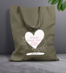 BK Gift Kişiye Özel İsimli Anneler Günü Tasarımlı Haki Kumaş Bez Çanta, Baskılı Omuz Çantası, Alışveriş Çantası, Anneler Günü Hediyesi, Anneye Hediye-2
