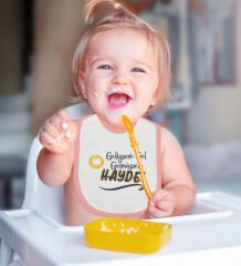 BK Kids Geliysen Gel Tasarımlı Pembe Bebek Body Zıbın ve Mama Önlüğü Hediye Seti-1