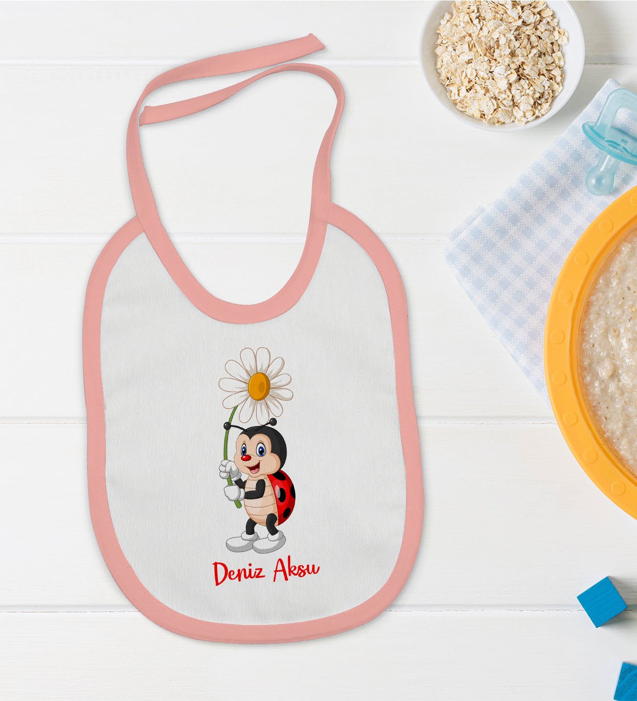 BK Kids Kişiye Özel Pembe Bebek Mama Önlüğü - Model 178