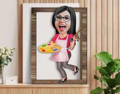 BK Gift Kişiye Özel Kadın Ressam Karikatürlü 3D Ahşap Tablo, Sevgiliye Hediye, Arkadaşa Hediye, Yıl Dönümü Hediyesi, Doğum Günü Hediyesi-1