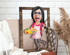 BK Gift Kişiye Özel Kadın Ressam Karikatürlü 3D Ahşap Tablo, Sevgiliye Hediye, Arkadaşa Hediye, Yıl Dönümü Hediyesi, Doğum Günü Hediyesi-1