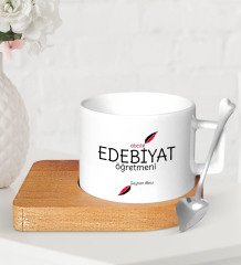 Kişiye Özel Edebiyat Öğretmeni Ahşap Altlıklı Seramik Fincan-5