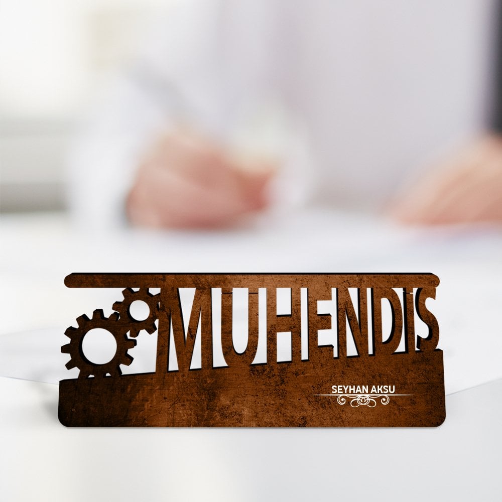 Kişiye Özel Mesleki Mühendis Ahşap Masa İsimliği (Model E6)