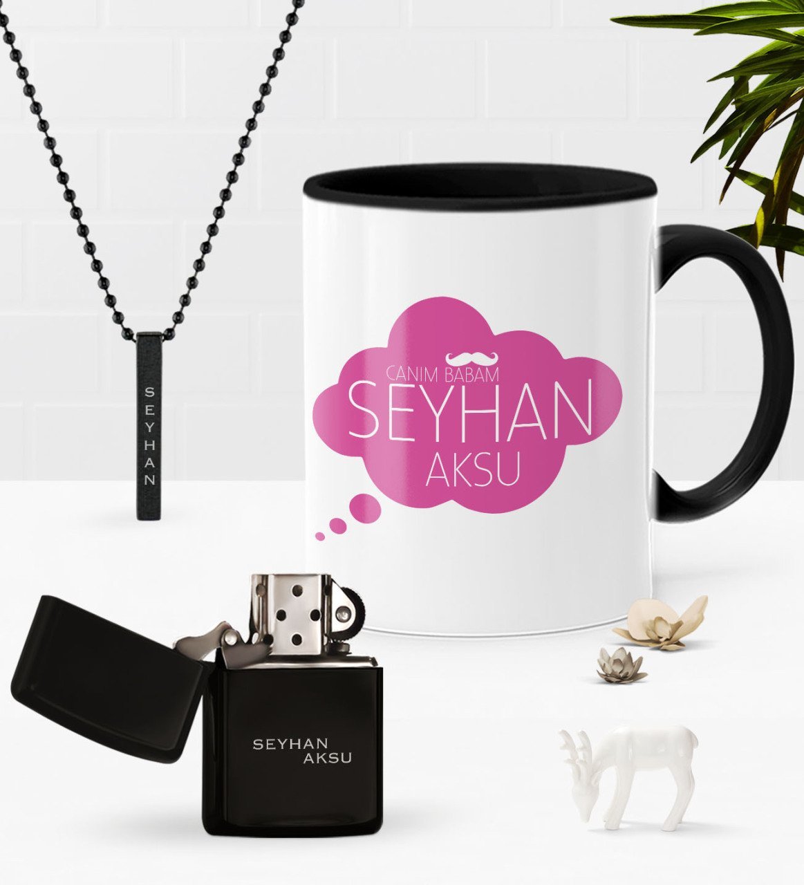 Kişiye Özel Canım Babam Siyah Kupa Benzinli Çakmak Kolye Seti-2