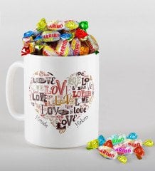 Kişiye Özel Sevgililer Günü Beyaz Kupa ve Haribo Şeker Hediye Seti-118