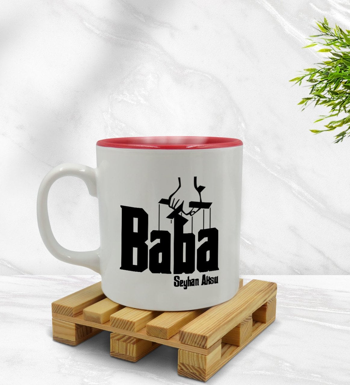 Kişiye Özel Baba Godfather Tasarımlı İçi Kırmızı Renkli Kupa Bardak Model 5