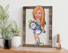 BK Gift Kişiye Özel Kadın Tenis Oyuncusu Karikatürlü 3D Ahşap Tablo, Sevgiliye Hediye, Arkadaşa Hediye, Yıl Dönümü Hediyesi, Doğum Günü Hediyesi-1