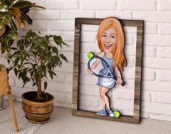 BK Gift Kişiye Özel Kadın Tenis Oyuncusu Karikatürlü 3D Ahşap Tablo, Sevgiliye Hediye, Arkadaşa Hediye, Yıl Dönümü Hediyesi, Doğum Günü Hediyesi-1