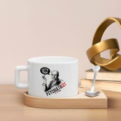 BK Gift Kişiye Özel İsimli Psikiyatrist Tasarımlı-5, Ahşap Altlıklı Seramik Fincan, Meslek Hediyesi, Yeni İş Hediyesi
