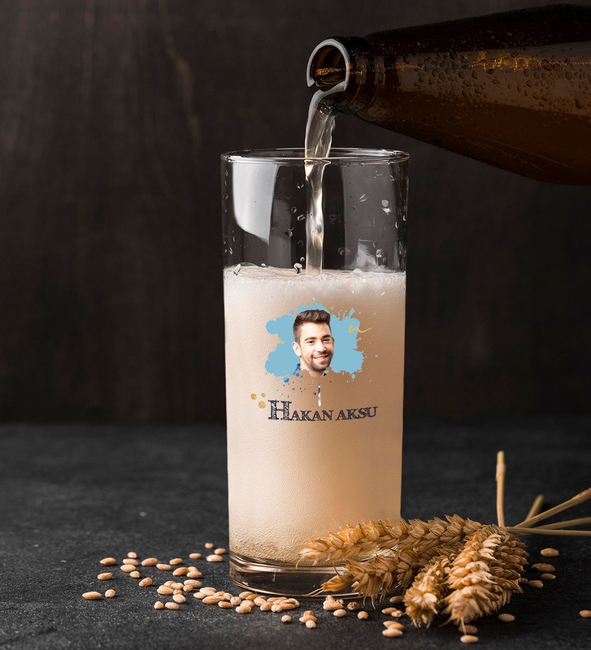 Kişiye Özel İsimli Fotoğraflı Renkli Baskılı Hiball Bira Bardağı-1